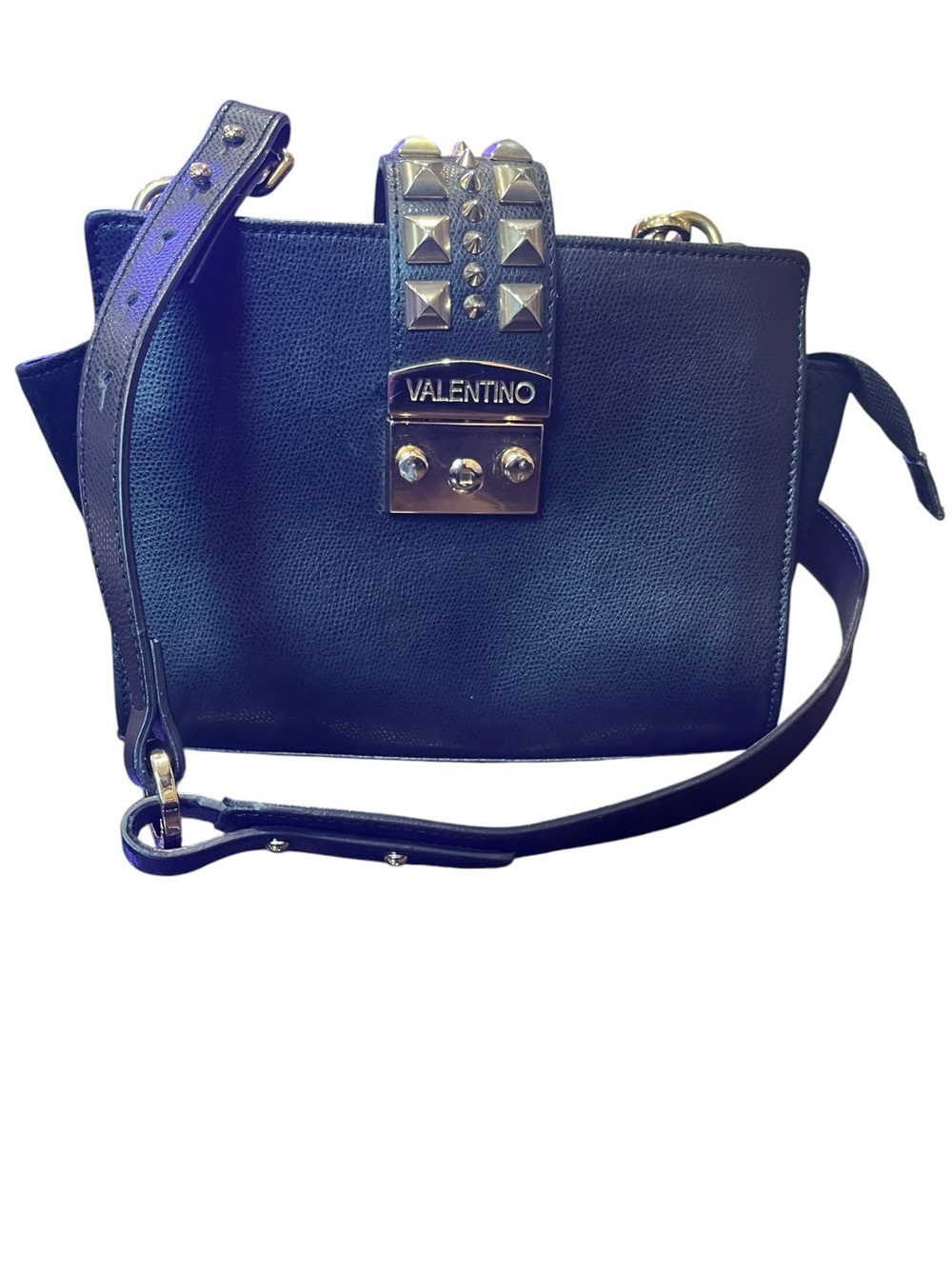 Valentino By mario Valentino Leather Crossbody with Studded Strap & Logo Plate
